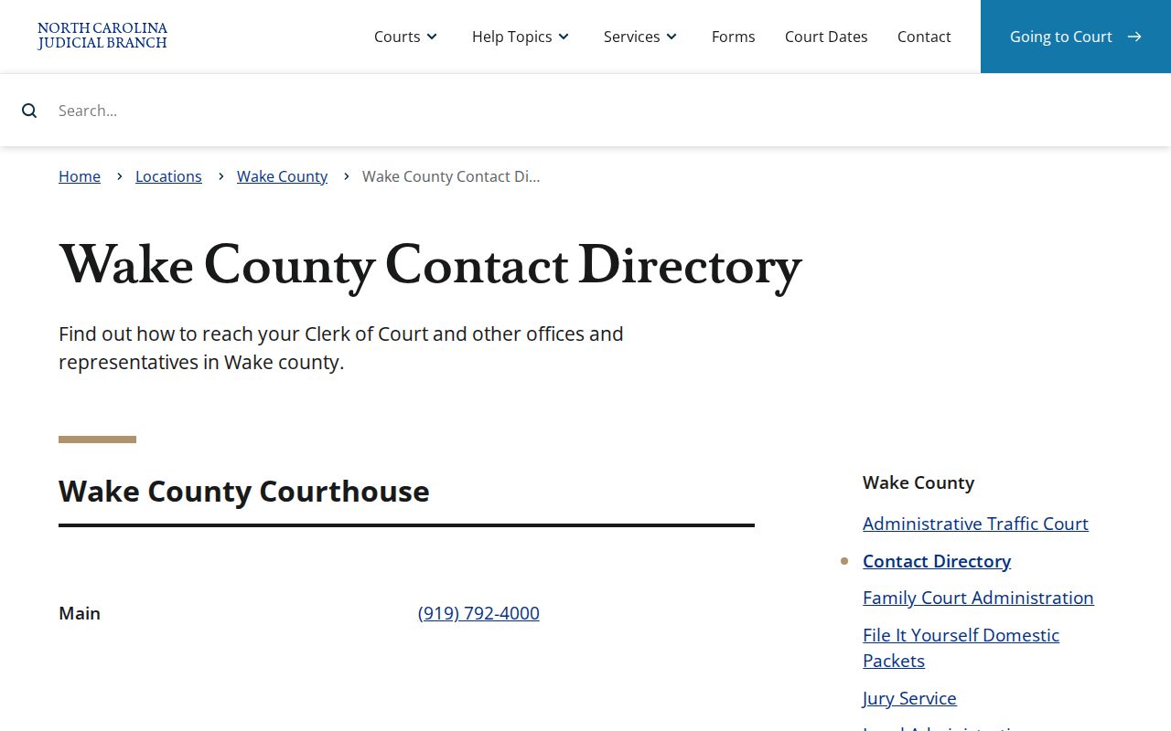 Wake County criminal court contact directory
