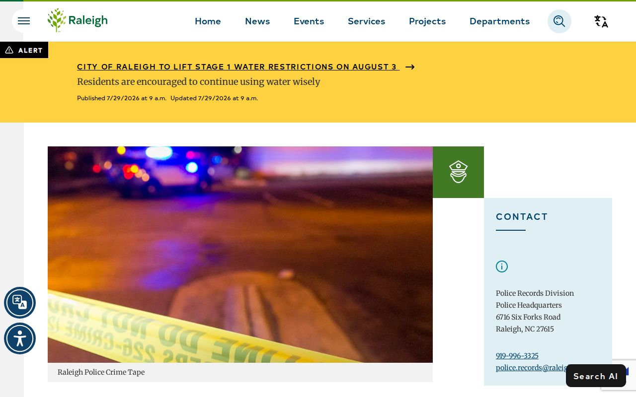 Raleigh police report channel for Wake County arrest lookup