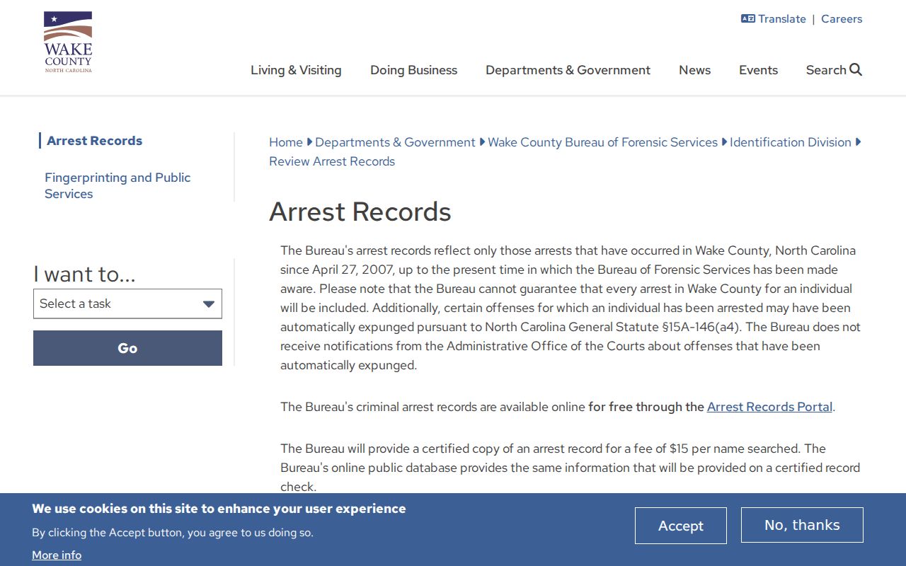 Wake County arrest lookup certified arrest record instructions