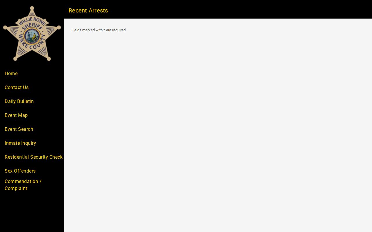 Wake County arrest lookup recent arrest interface