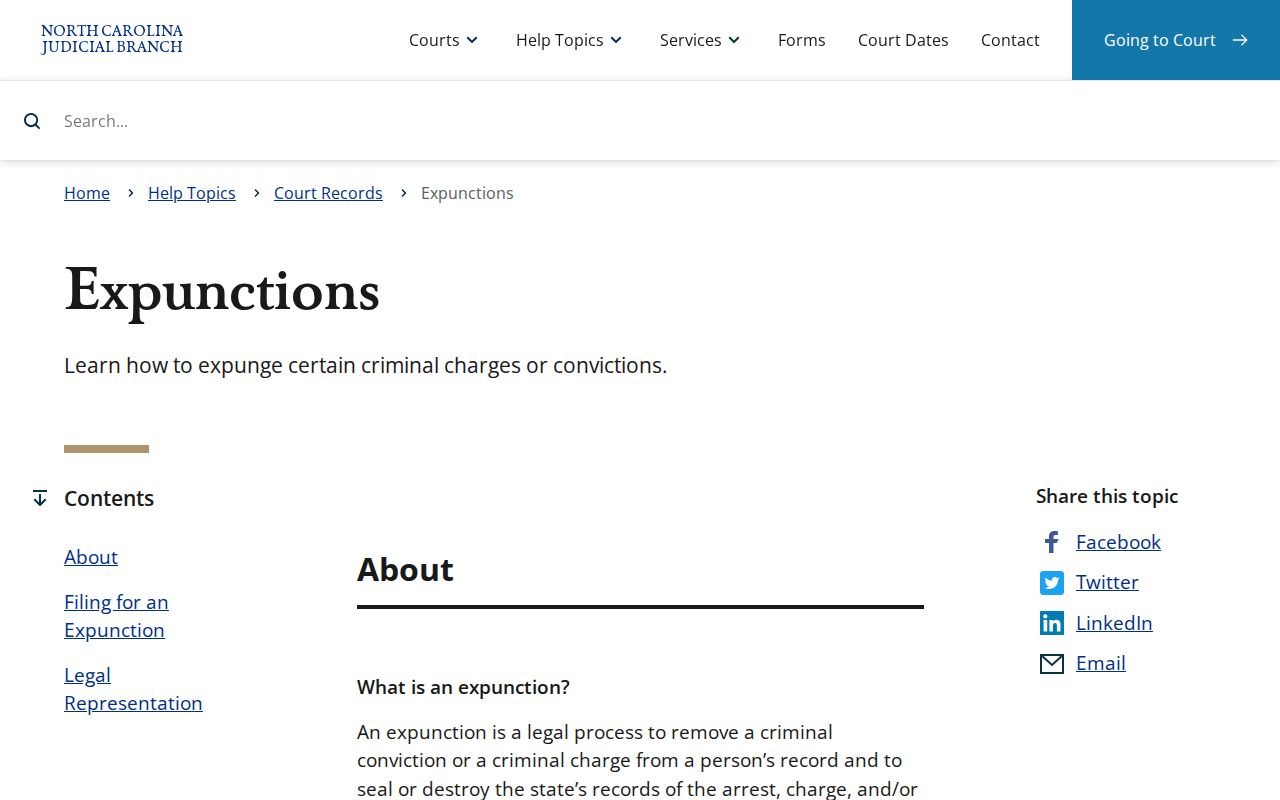 Wake County criminal court case expunction guidance