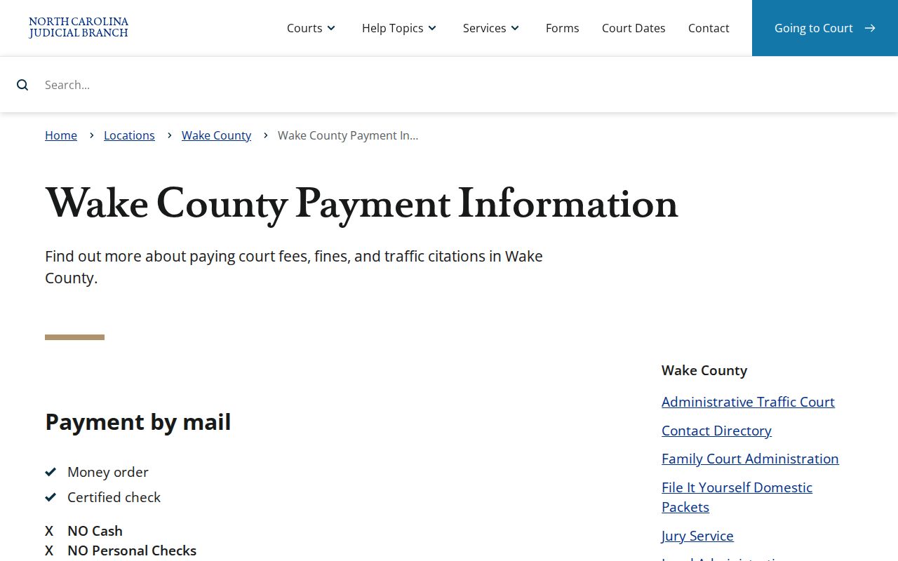 Wake County criminal court case payment information