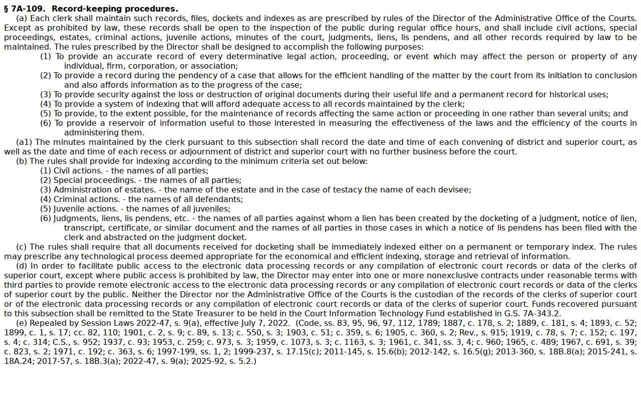 Wake County criminal court case public inspection law