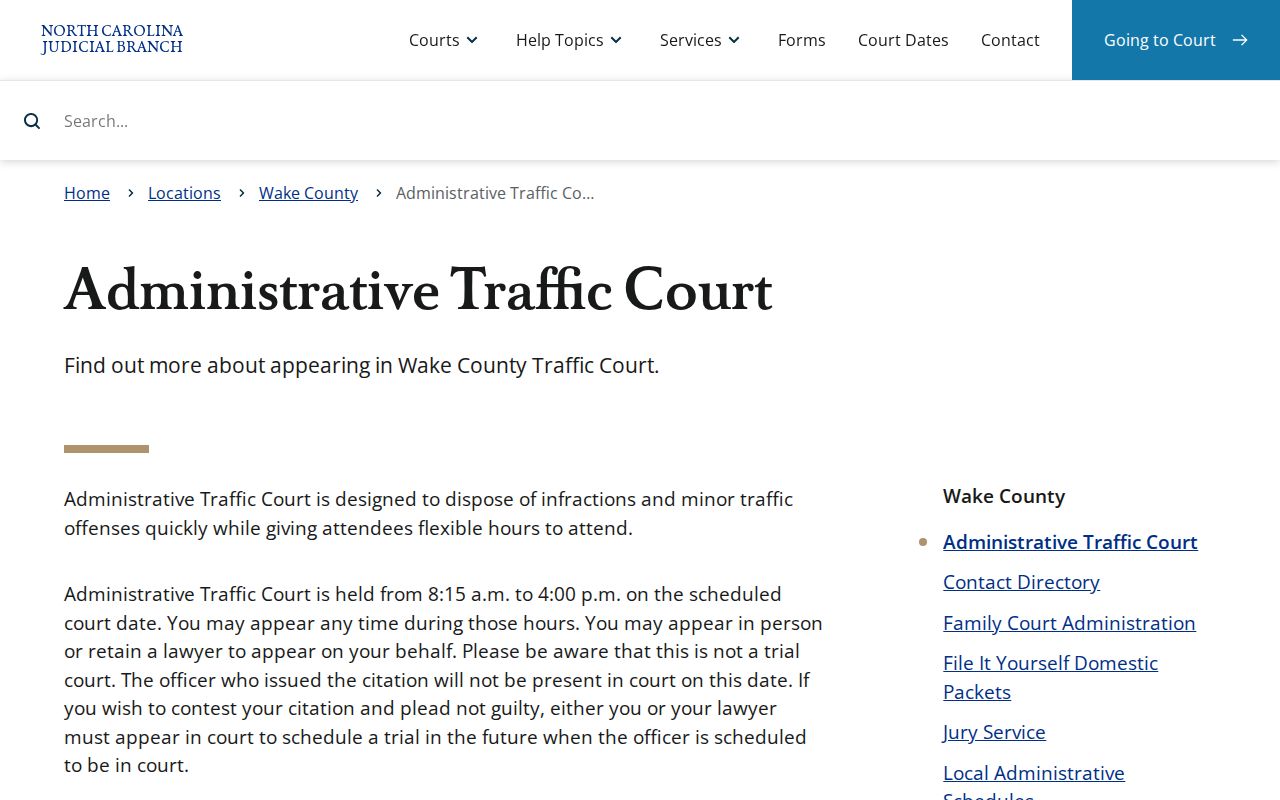 Wake County criminal court cases administrative traffic process